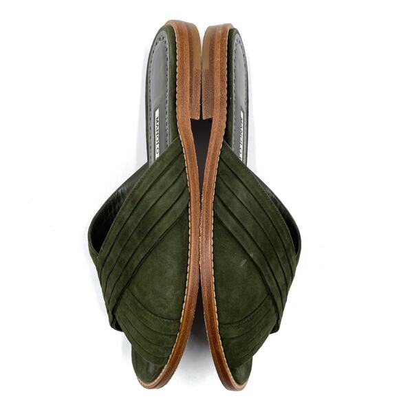 Manolo Blahnik Pingar Flat Slides Moss Green‎ Suede Criss Cross Sz 36 / 6 - Picture 6 of 9